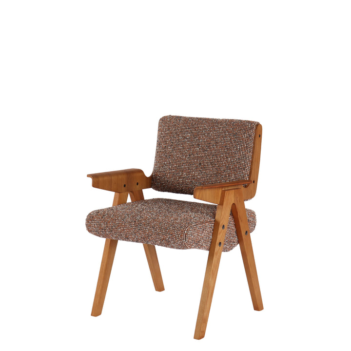 Wood Frame Armchair- Earthy Brown Mixed-Color Upholstery
