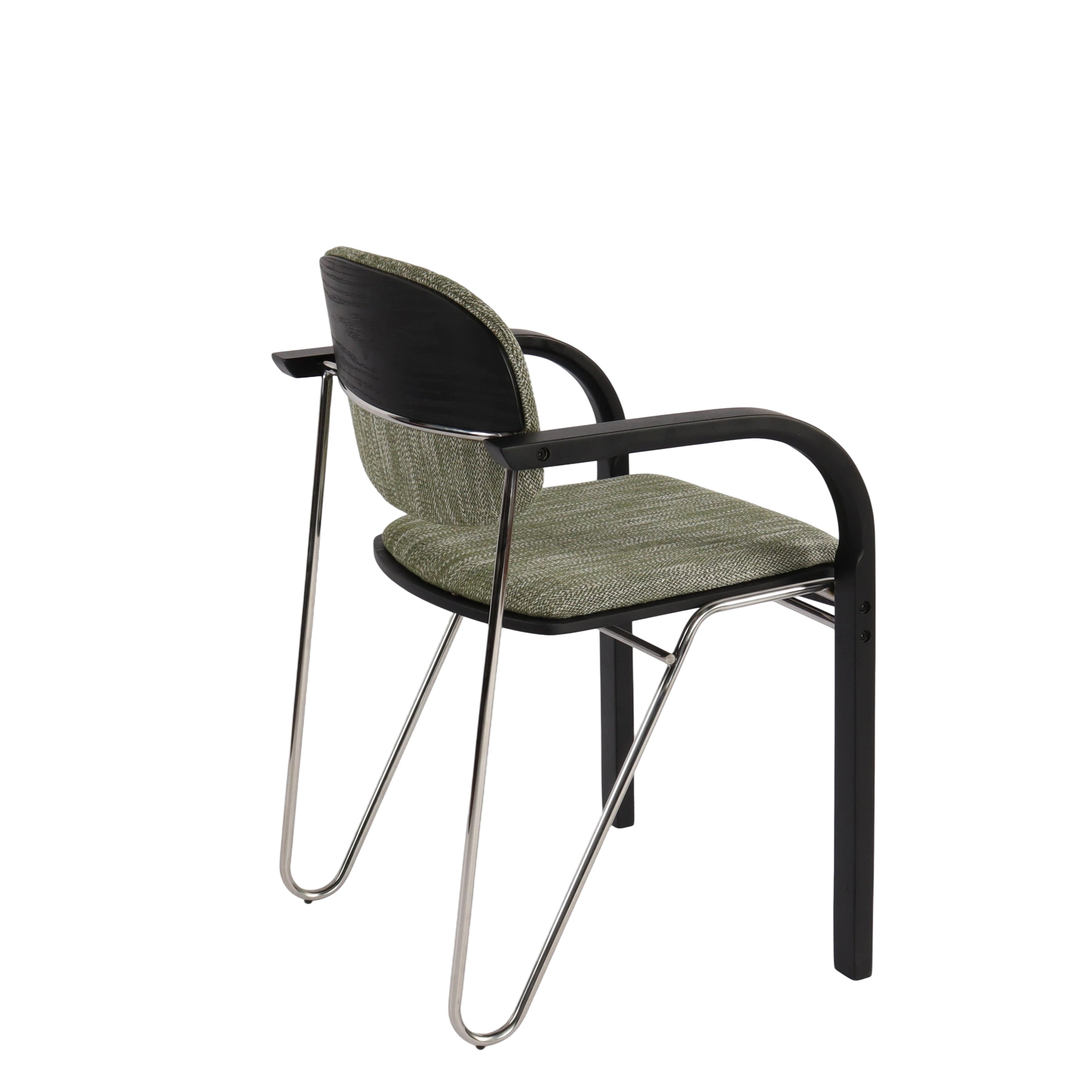 Sage Green Linen Armchair - Ash Wood Front Legs & Stainless Steel Back Legs