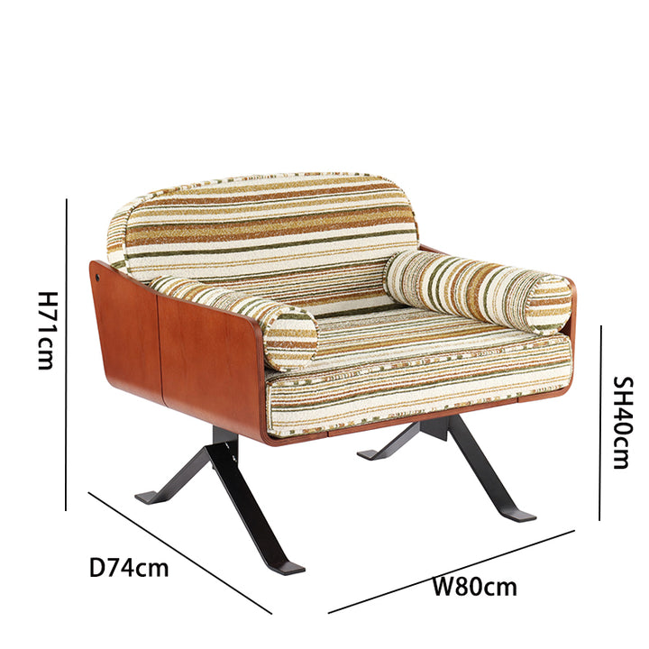 Striped accent chair: 71 (total height), 81 (total width), 40 (seat height)