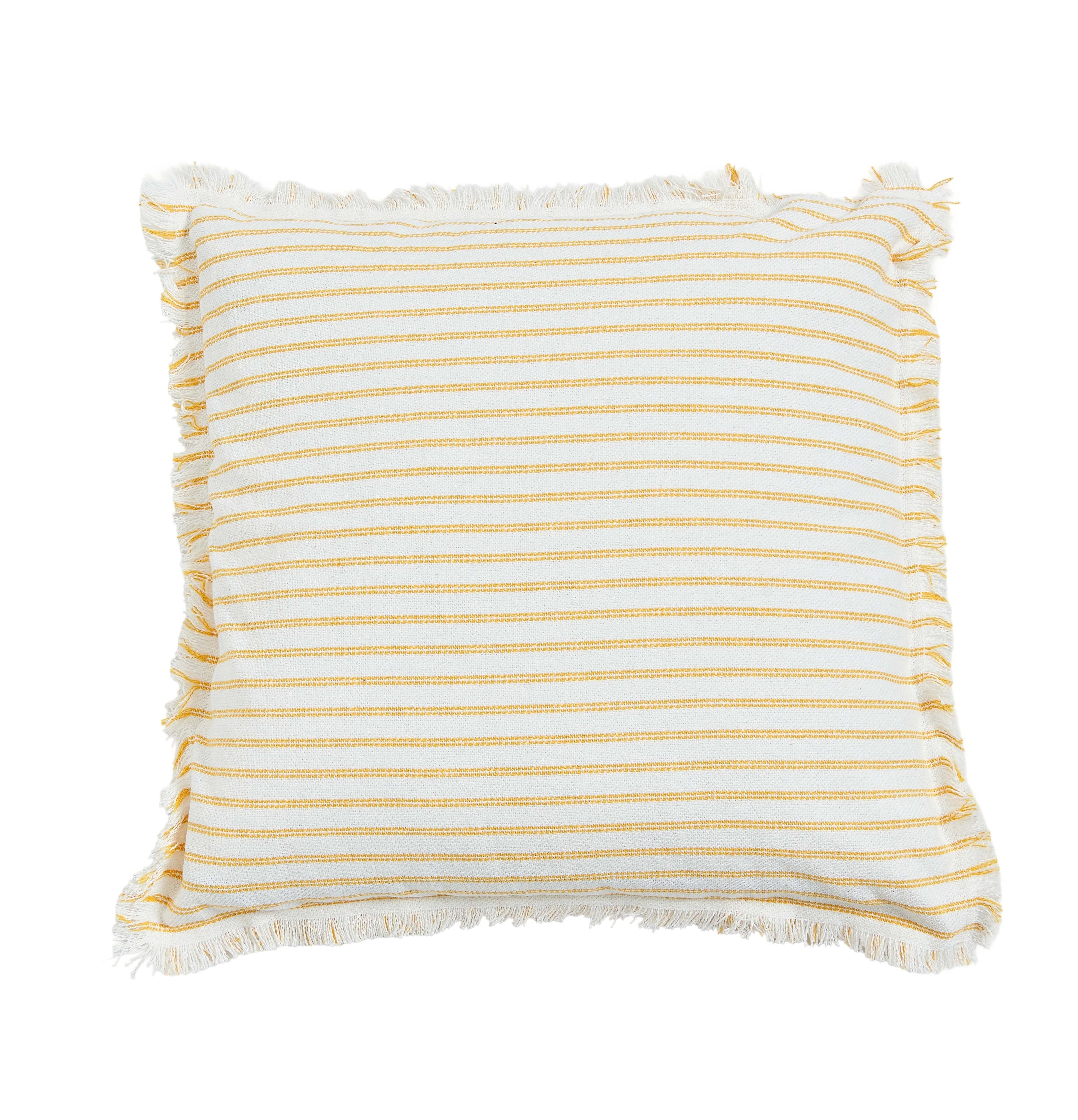 Linen Yellow Striped Square Decorative Pillow