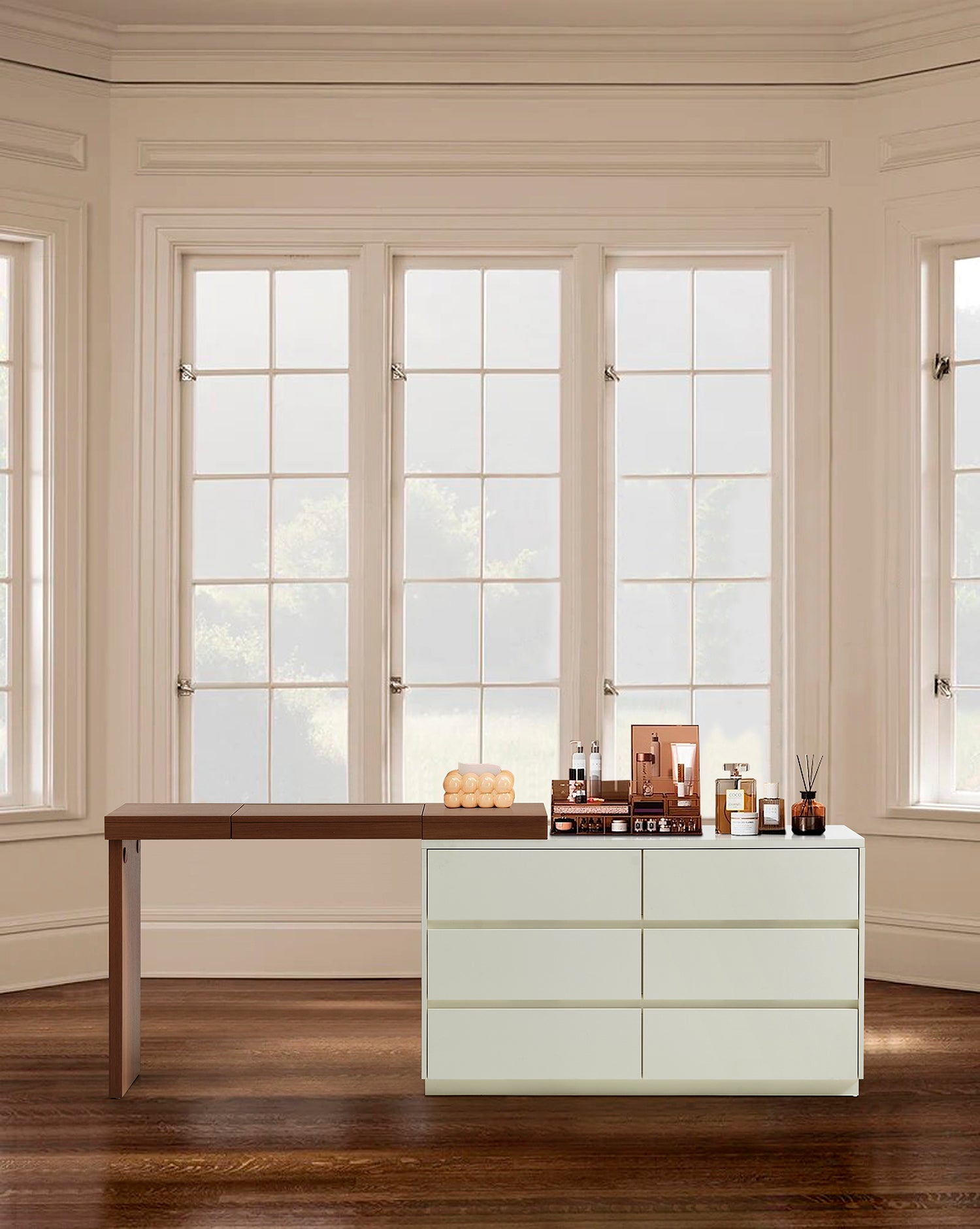 Modern Dressing Table with Storage, Built-in Mirror & Versatile Placement (Straight or L-Shape)