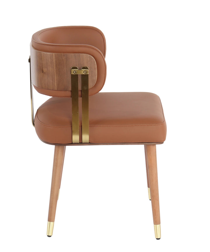 Warm Brown Microfiber Leather Dining Chair - Side View (Silhouette & structure）