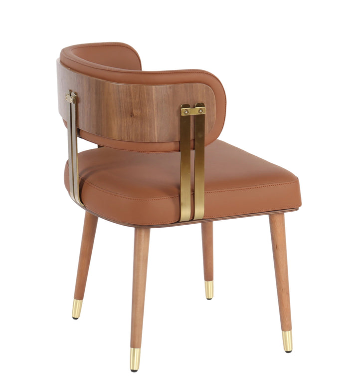 Warm Brown Microfiber Leather Dining Chair - Oak Legs & Stainless Steel Parts