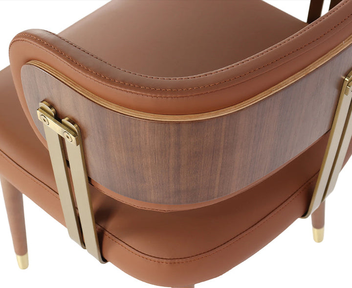 Warm Brown Microfiber Leather Dining Chair - Bent Wood Frame & Stainless Steel Combo