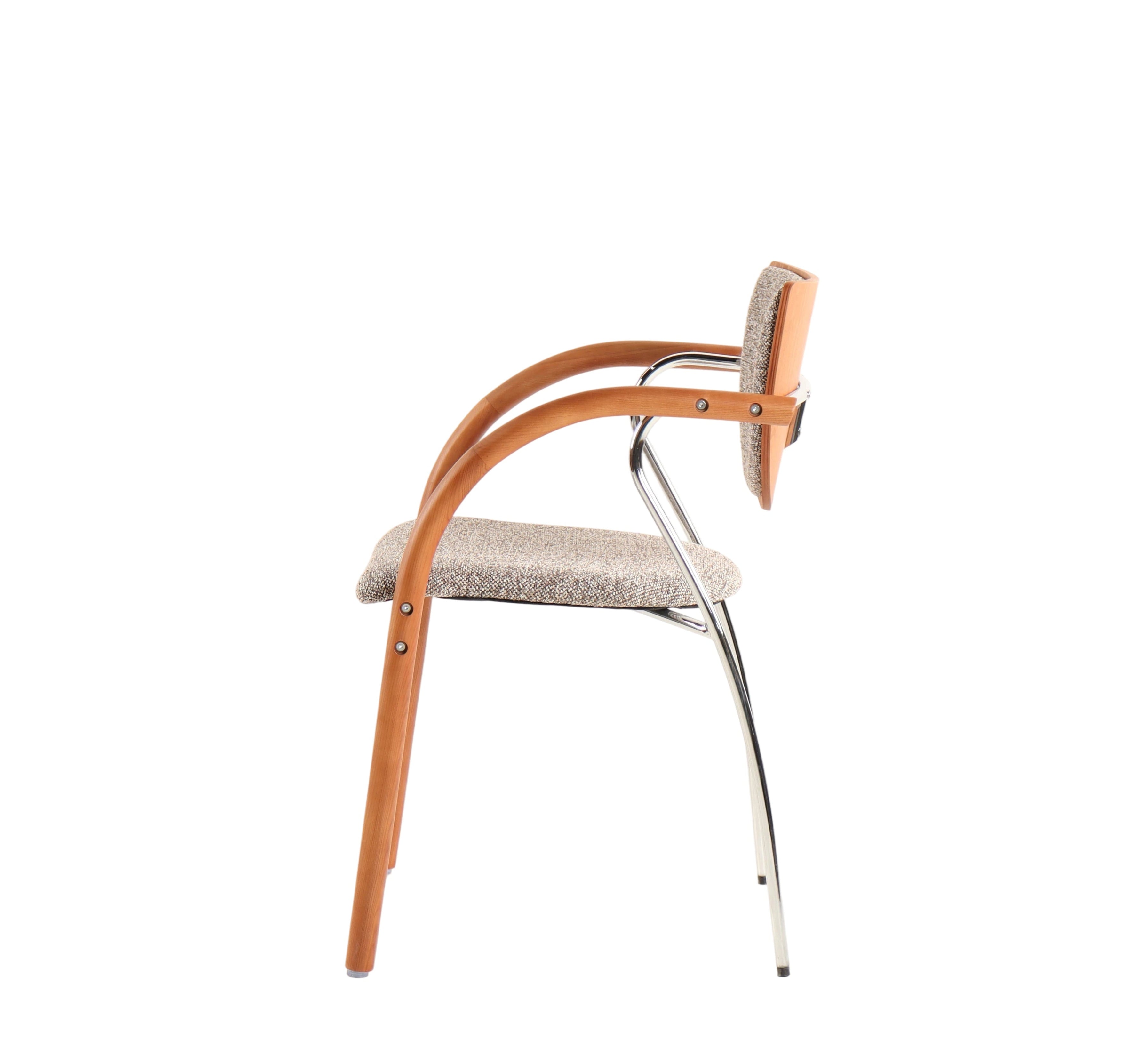 Thick Textured Fabric Armchair - Front Legs: Ash Wood, Rear Legs: Iron