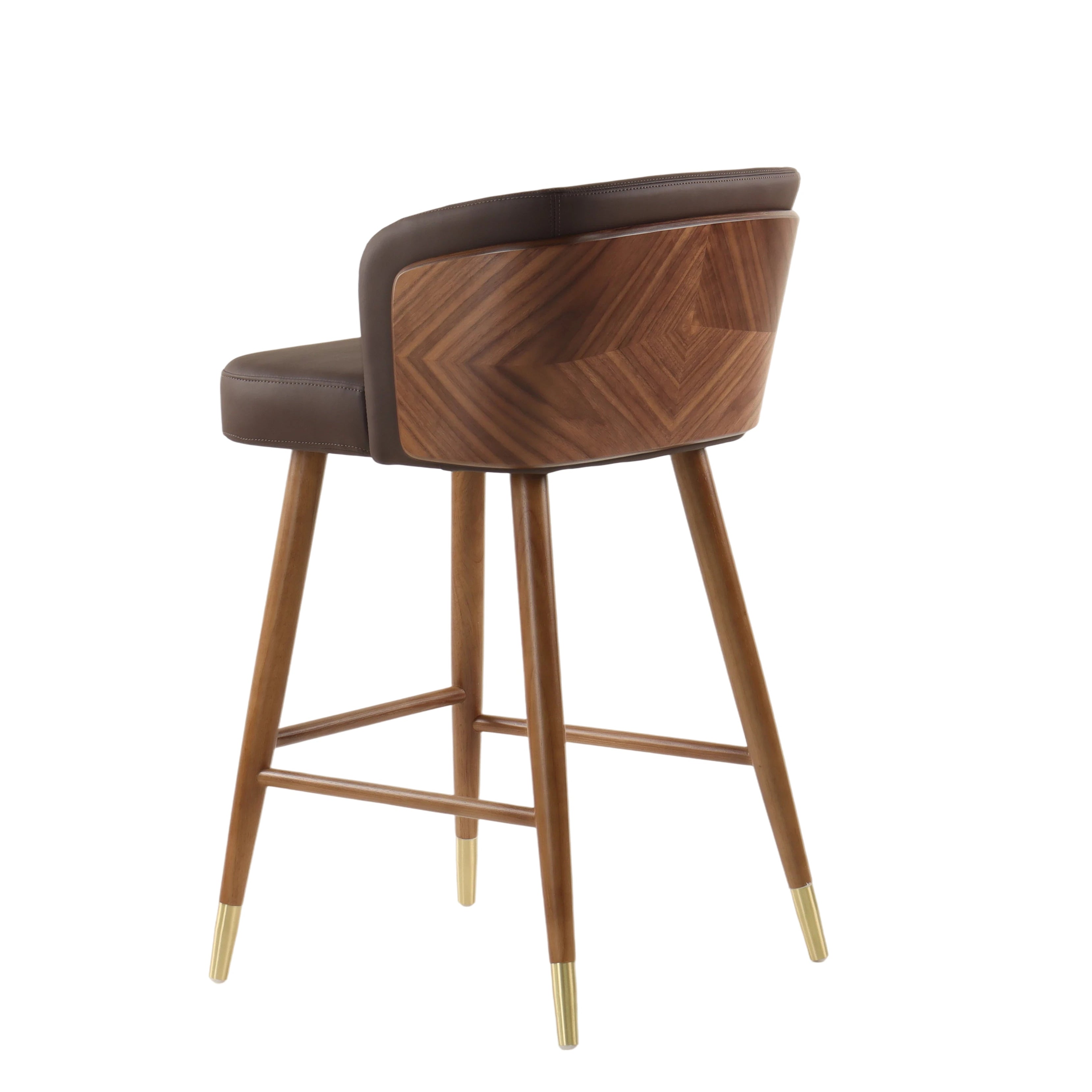 Brown Oak Bar Stool-Curved Multi-Layer Wood Frame Decorative Surface