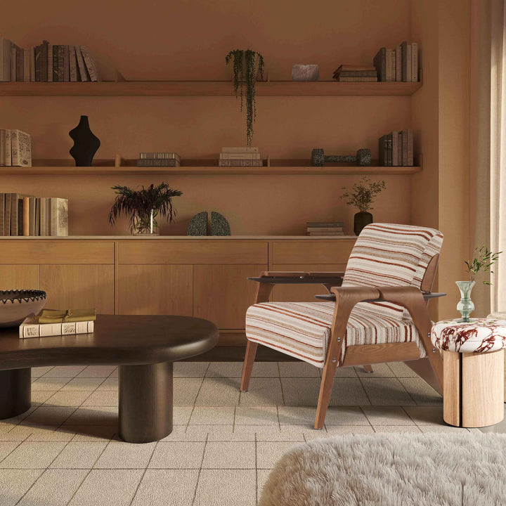 Comfortable Cotton-Linen Striped Accent Chair -  Reading Chair 