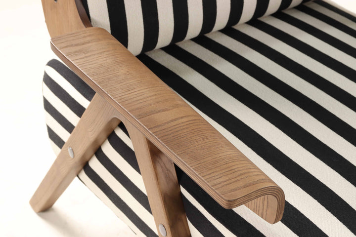 White Ash Wood Accent Chair - Striped Linen Fabric, Soft & Breathable