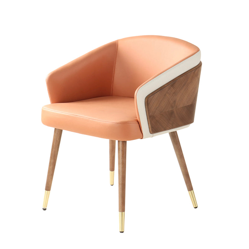 Coral Orange Microfiber Leather Dining Chair:  Curved Frame, Oak Legs