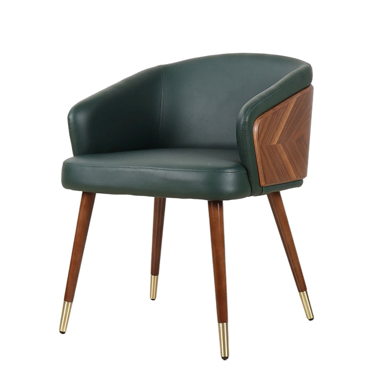Dark Green Microfiber Dining Chair: Side-Front View, Curved Frame & Oak Legs