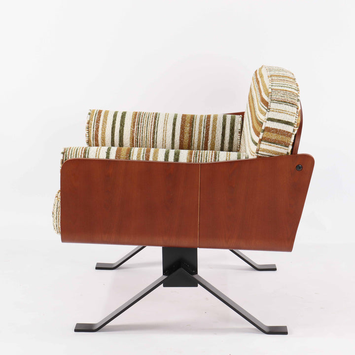 Striped cotton-linen accent chair, carbon steel legs