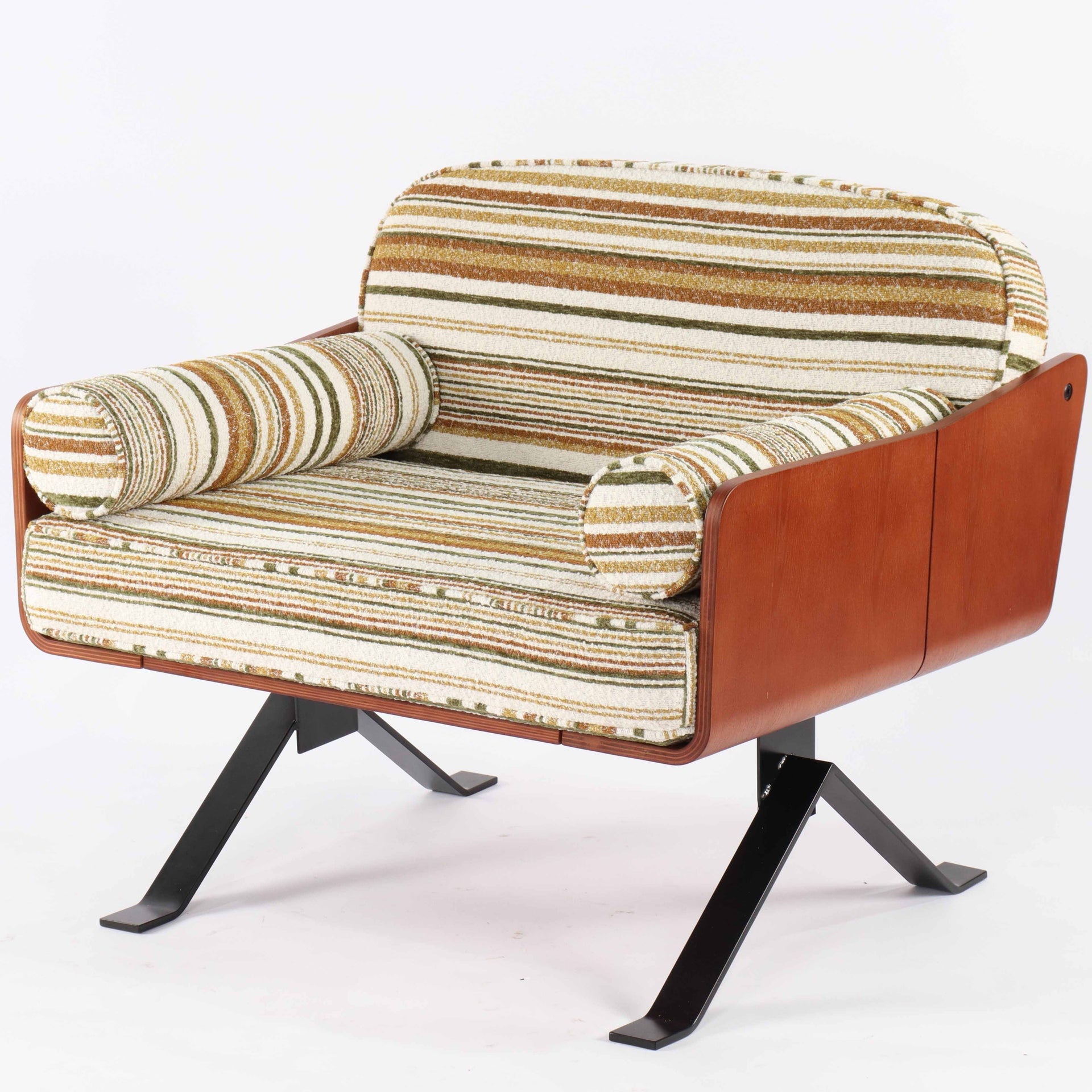 Versatile striped cotton-linen comfortable accent chair, suitable for matching any leisure scene