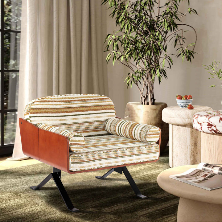 Striped cotton-linen accent chair in home leisure corner