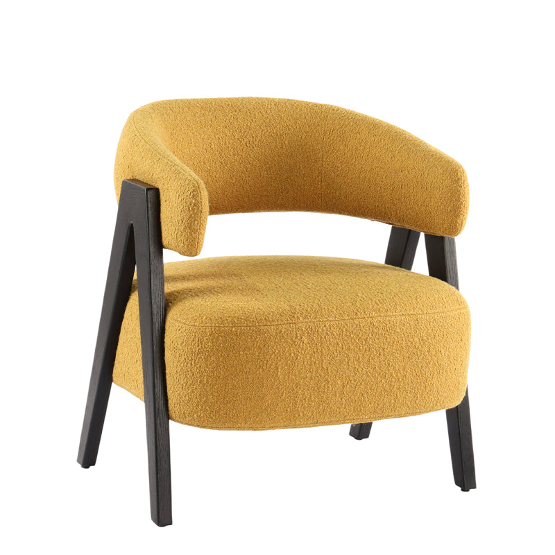 Front View of Mustard Yellow Terry Velour Lounge Chair: Adds warmth, fits all spaces