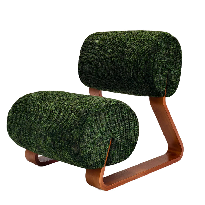 Front-Profile View of Textured Woven Moss Green Ash Wood Accent Chair