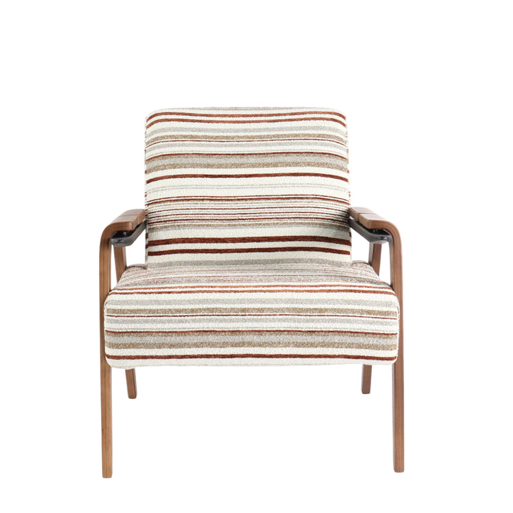 Cotton-Linen Striped Leisure Chair - Ash Frame, High-Density Rebound Sponge
