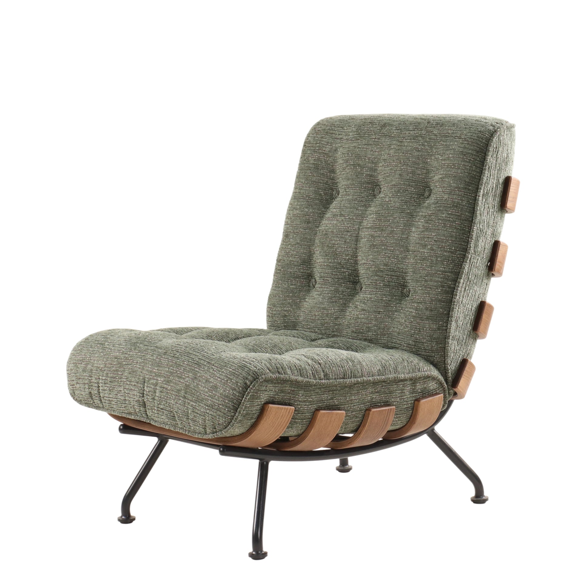 Sage Green Armless Chair - Detachable Padded Back, Wood Slats