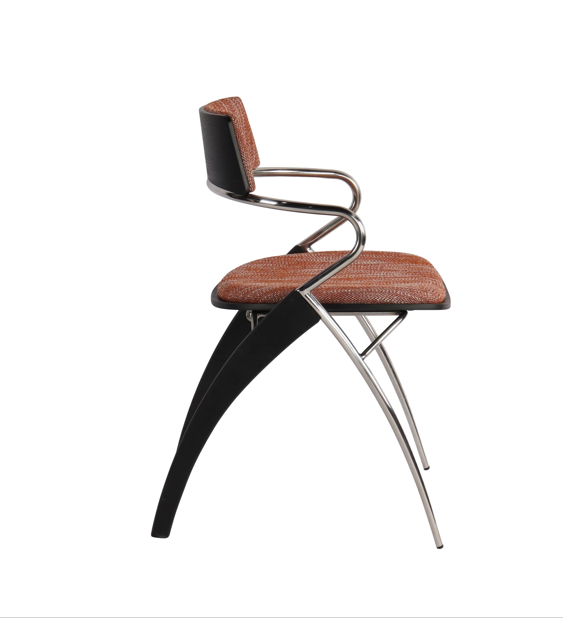 Elegant Linear Dining Chair with Upholstered Seat, Contrast Stainless Steel & Oak Legs